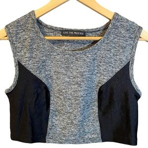 Live The Process Crop Tank Sleeveless Black Heather Grey Shine Top Workout Gym